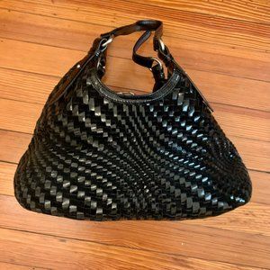 Cole Haan Woven Suede and Patent Leather Saddle Bag